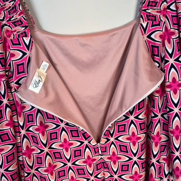 Eliza J Womens Geometric Print Mini Shift Dress Pink Retro Lined Zip NEW Size 14 - Picture 13 of 16